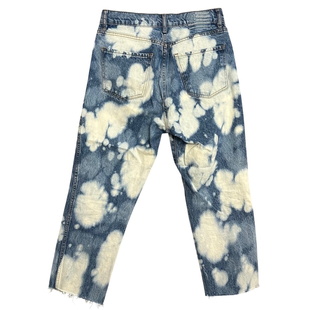 Revice Denim Jeans 29 Blue Cloud Wash Bleach Straight Leg Festival Altered Crop - Picture 2 of 10
